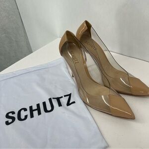 SCHUTZ Tan and Clear Heels Cendi